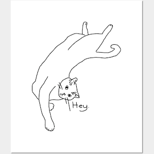 Relaxed 'Hey' Cat Line Drawing Posters and Art